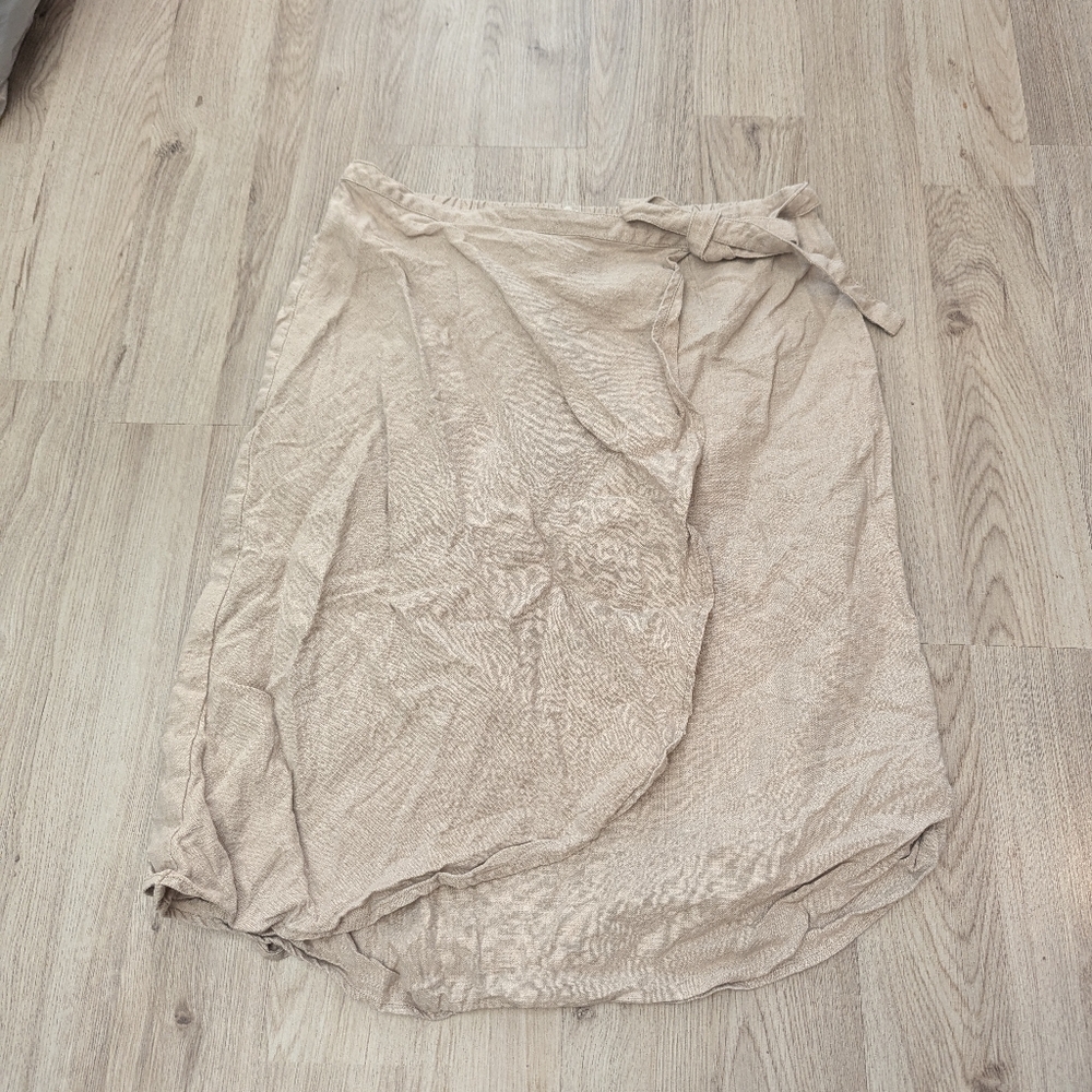 Garnet hill wrap tanlinen skirt size 14